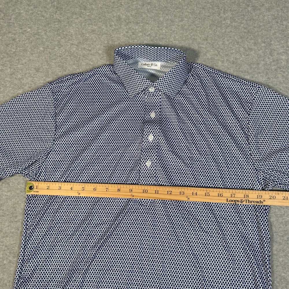 Collars & Co Polo Shirt Men M Blue‎ White Geometric Print Dress Collar NEW NWOT - Picture 7 of 7